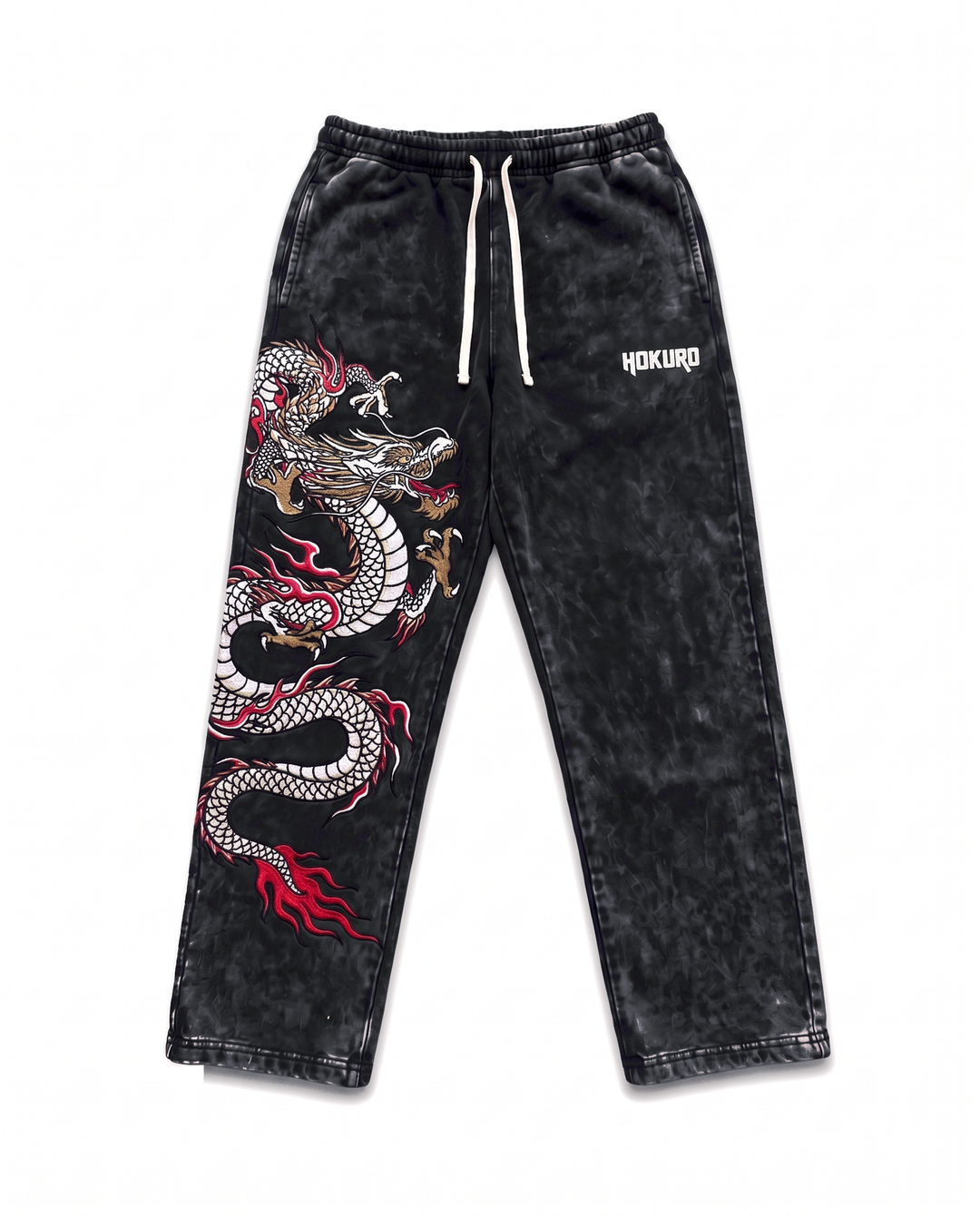 HOKURO dragon embroidered sweatpants, front