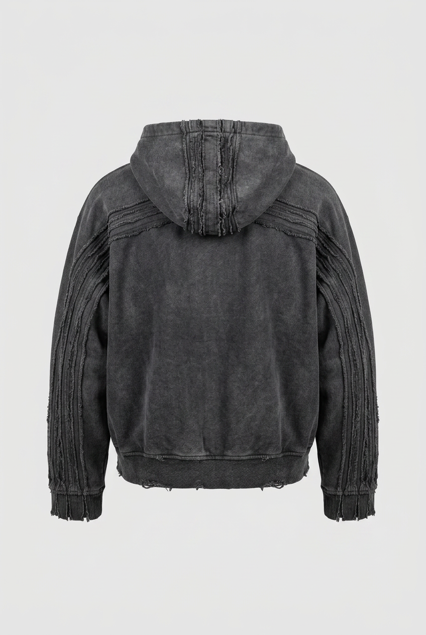 RAW SEAM WASHED ZIP HOODIE