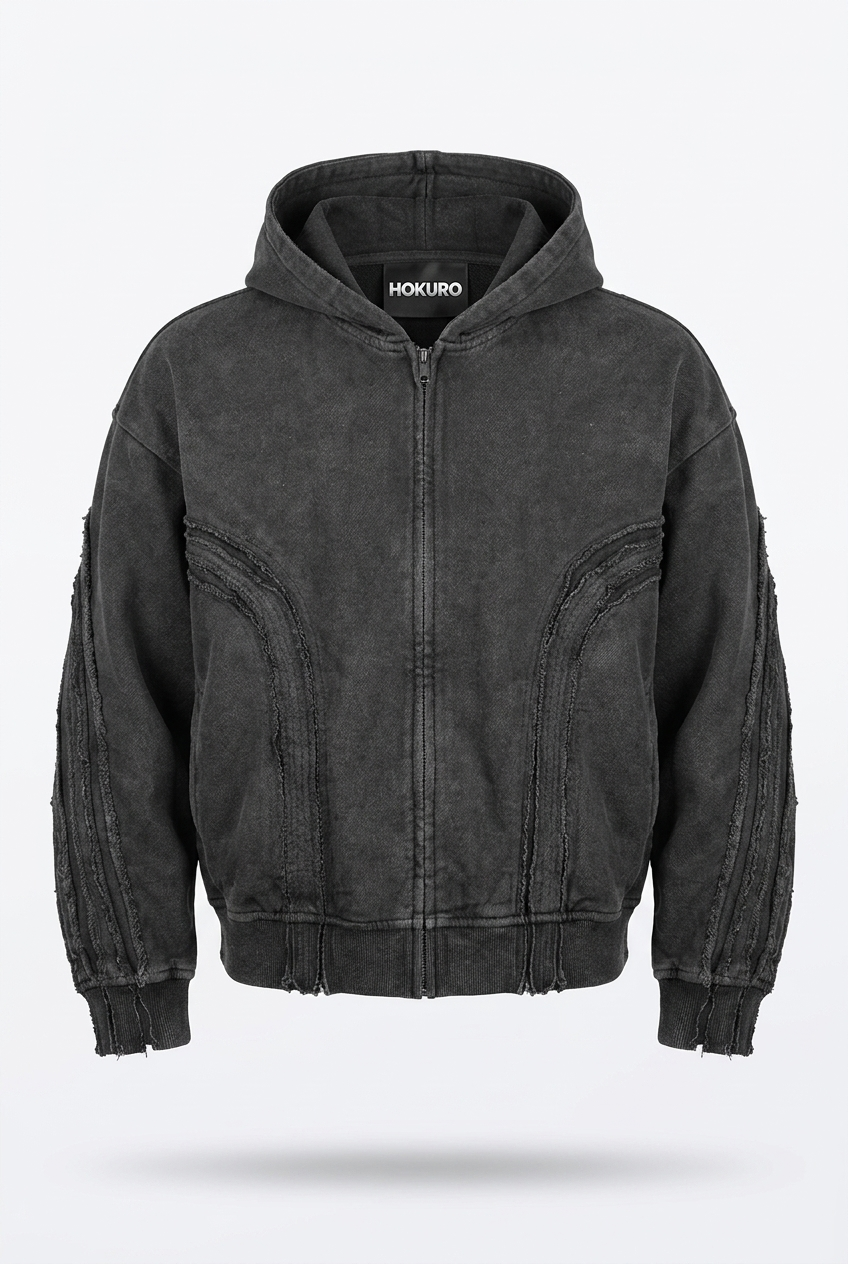 RAW SEAM WASHED ZIP HOODIE