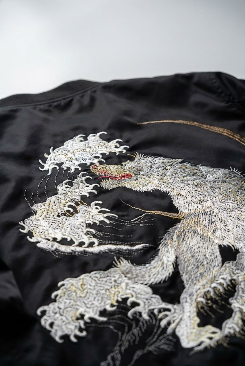 HOWLING MOON EMBROIDERED BOMBER JACKET
