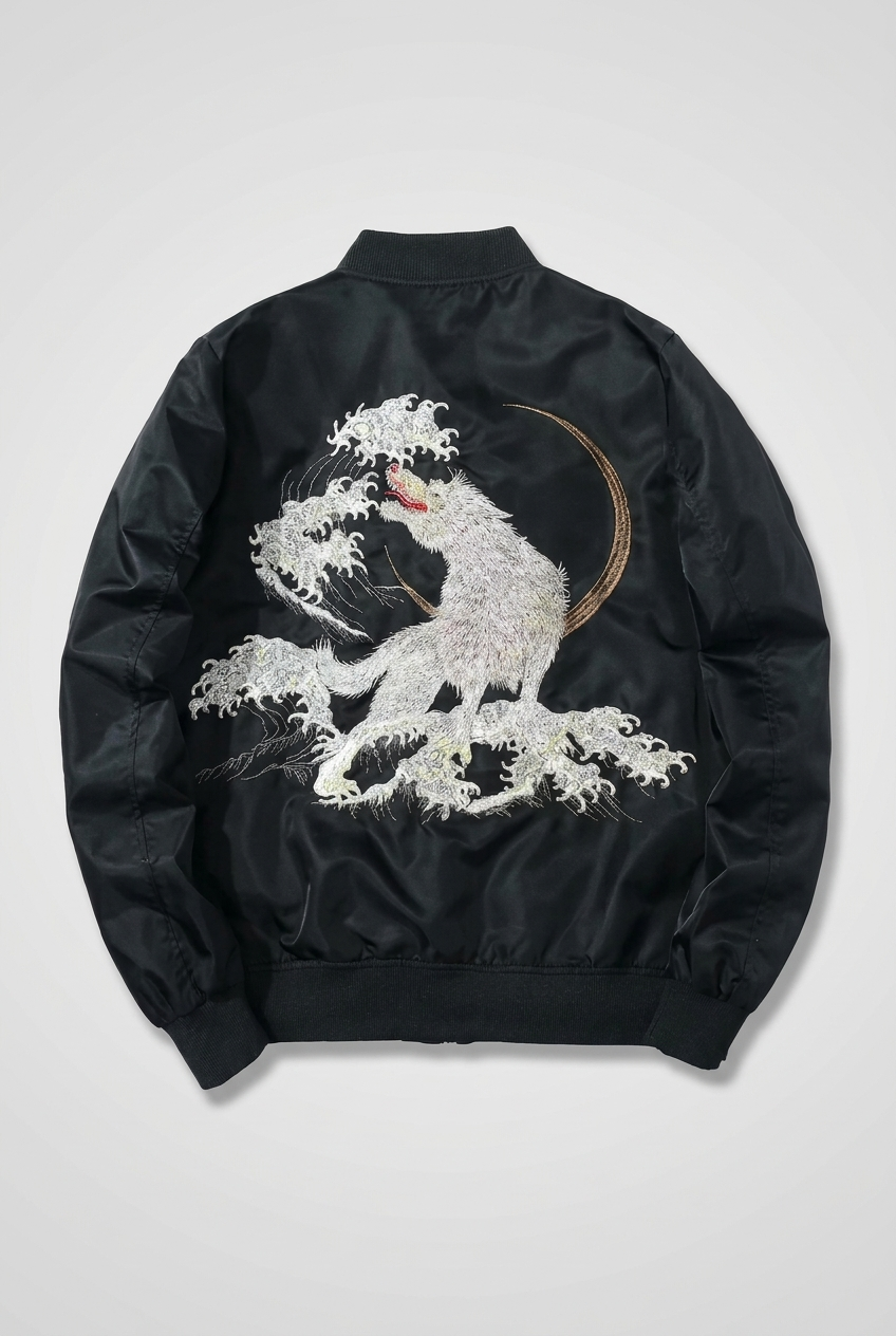 HOWLING MOON EMBROIDERED BOMBER JACKET
