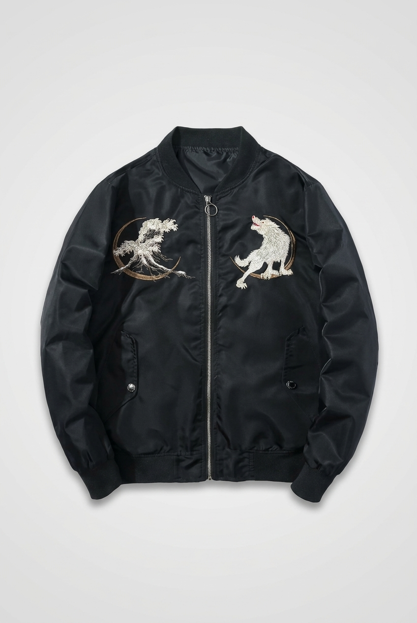 HOWLING MOON EMBROIDERED BOMBER JACKET