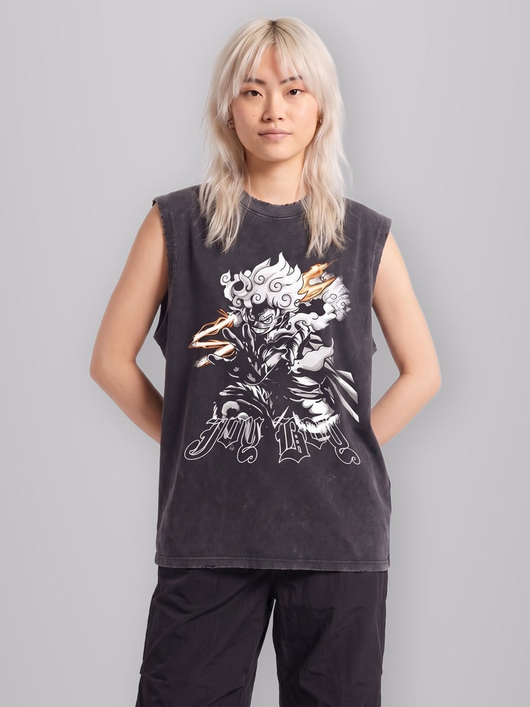 Sun God Vintage Washed Tank Top worn by model