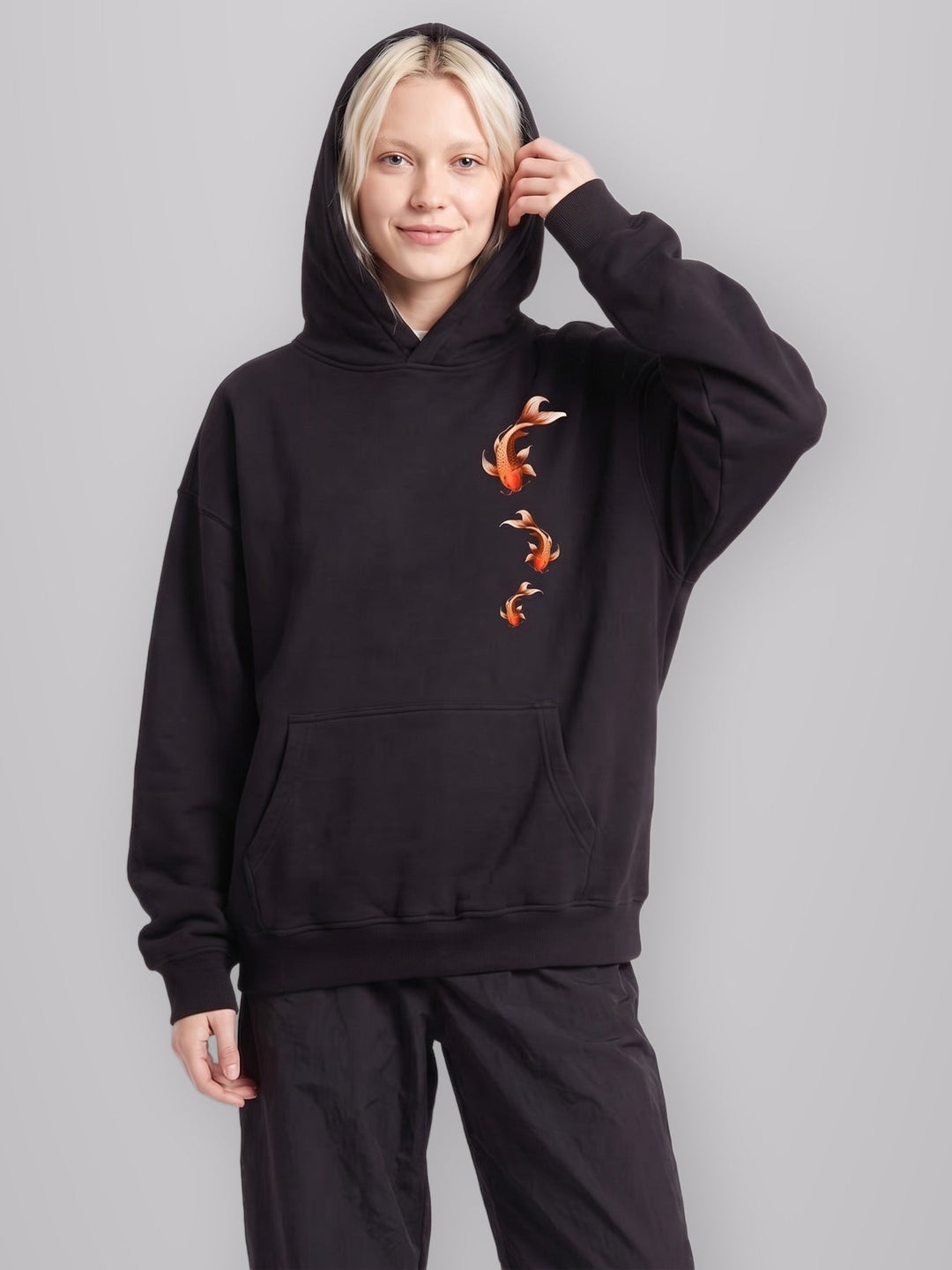 Koi Fish Hoodie worn by model