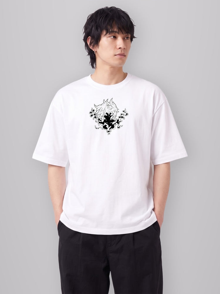 The Empty Flame Oversize White Tee worn by model
