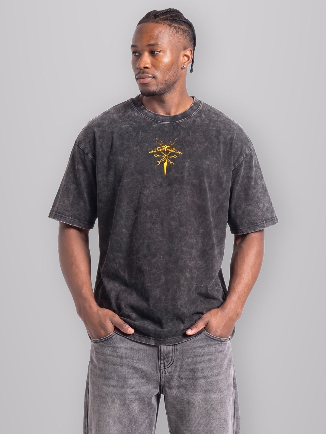 Divine General 2-Sided Oversize Vintage Tee worn by model