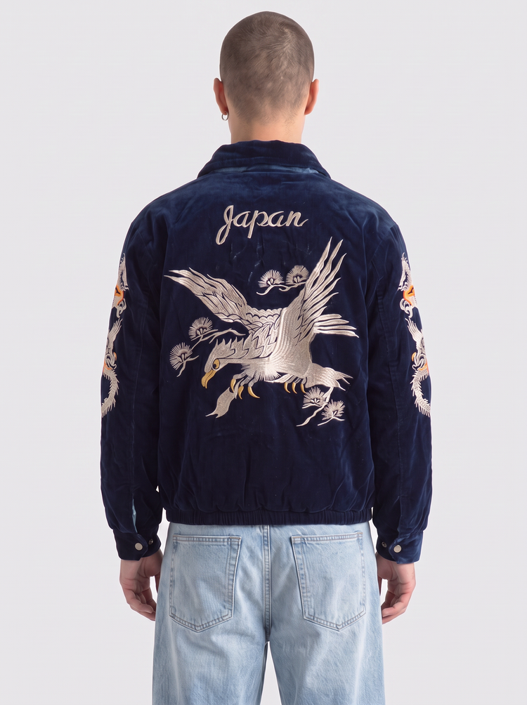 Eastern Dragon Embroidered Souvenir Jacket - model back view