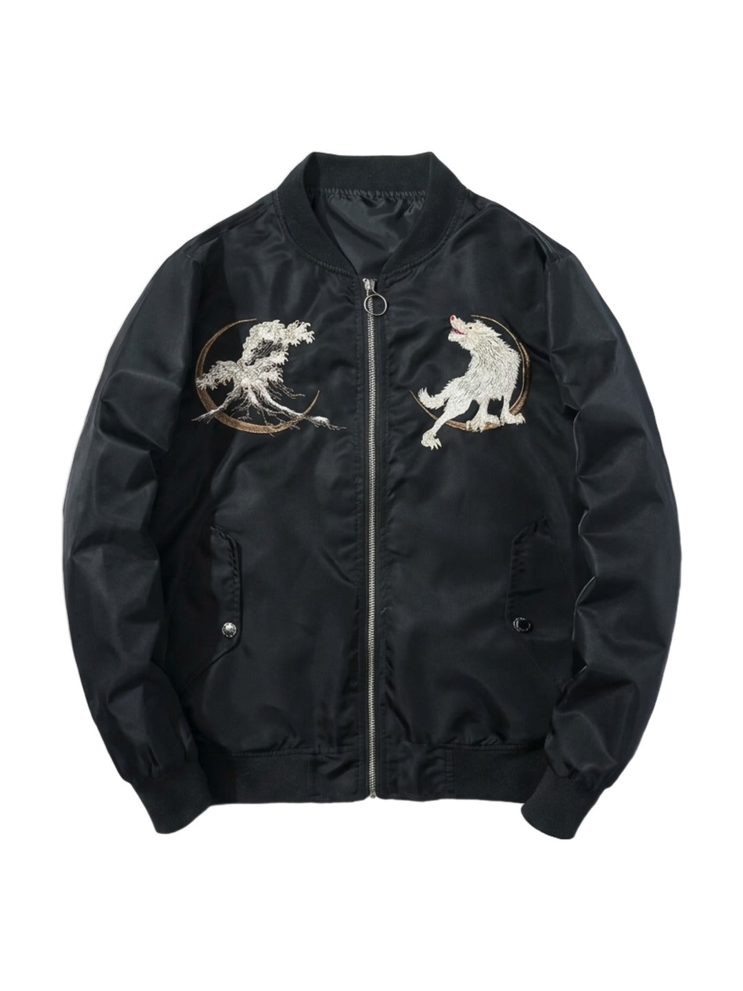 HOWLING MOON EMBROIDERED BOMBER JACKET
