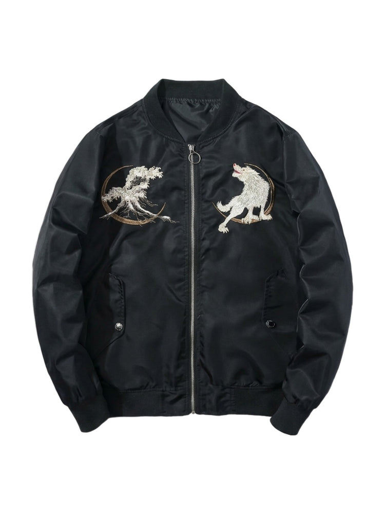 HOWLING MOON EMBROIDERED BOMBER JACKET