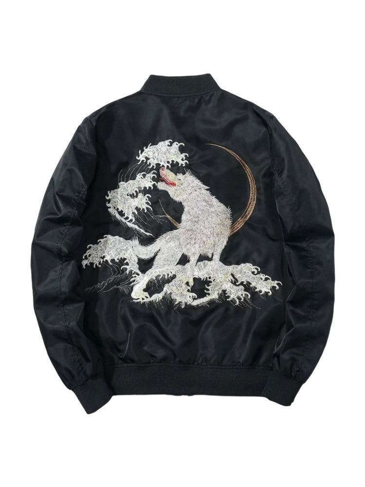 HOWLING MOON EMBROIDERED BOMBER JACKET